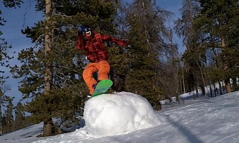 Snowboarding at SolVista Terrain Park