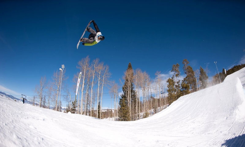Snowboarding at SolVista Terrain Park